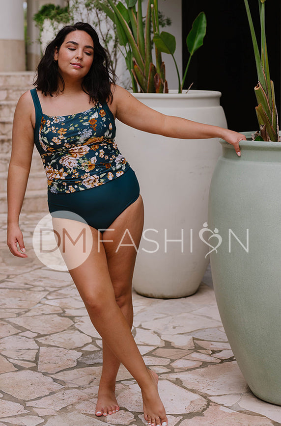 Square Neck Midkini Top - Jardin Du Chateau Teal