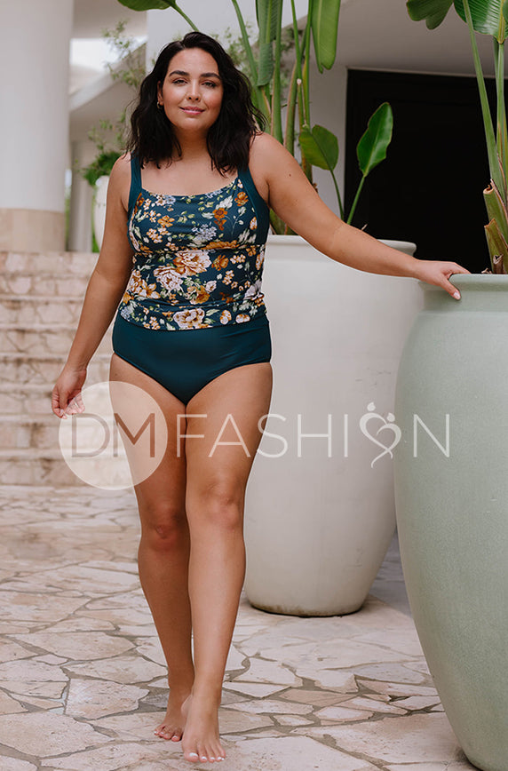 Square Neck Midkini Top - Jardin Du Chateau Teal