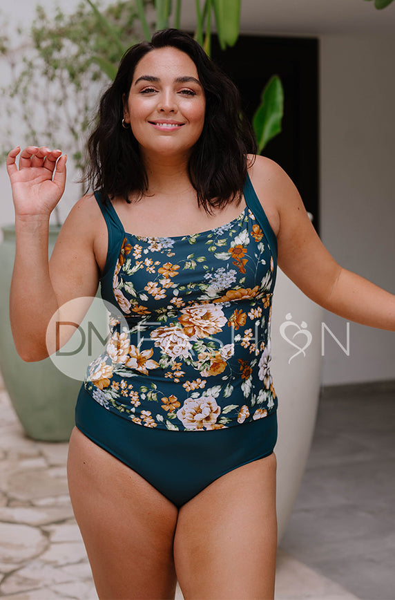 Square Neck Midkini Top - Jardin Du Chateau Teal