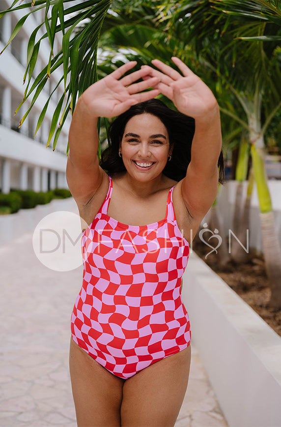 Square Neck One Piece - Checkered Wave