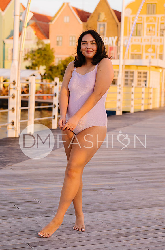 Square Neck Open Back One Piece - Lilac Shimmer