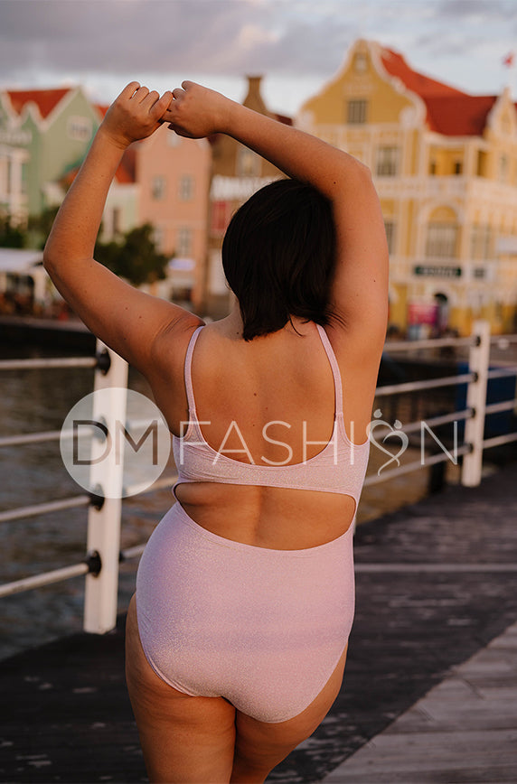 Square Neck Open Back One Piece - Lilac Shimmer