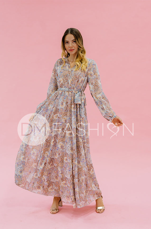 Chanel Gray D¨¦cor Floral Maxi - DM Exclusive - Nursing Friendly - Maternity Friendly - FINAL SALE