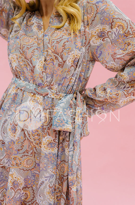 Chanel Gray D¨¦cor Floral Maxi - DM Exclusive - Nursing Friendly - Maternity Friendly - FINAL SALE