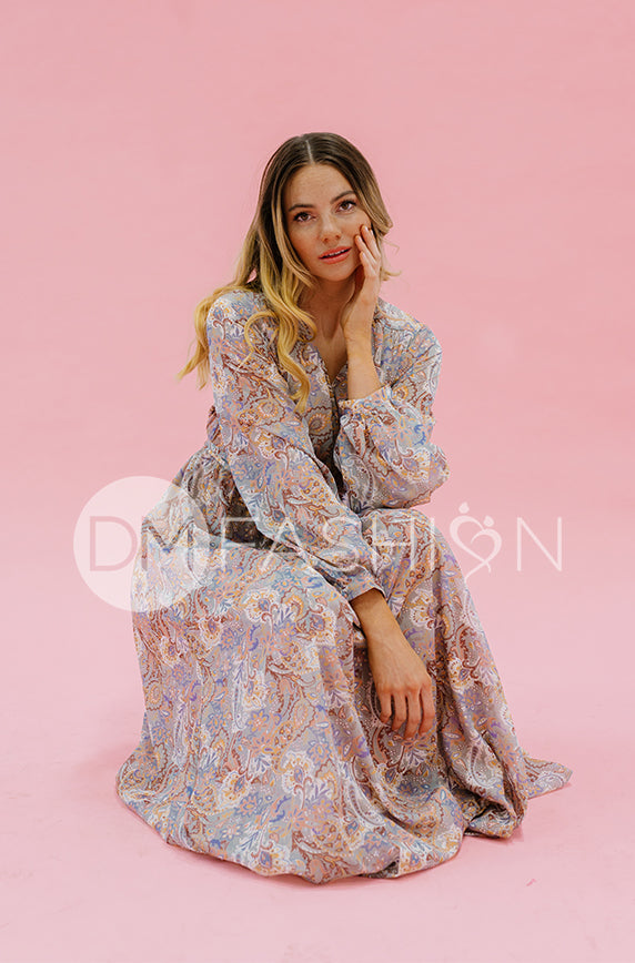 Chanel Gray D¨¦cor Floral Maxi - DM Exclusive - Nursing Friendly - Maternity Friendly - FINAL SALE