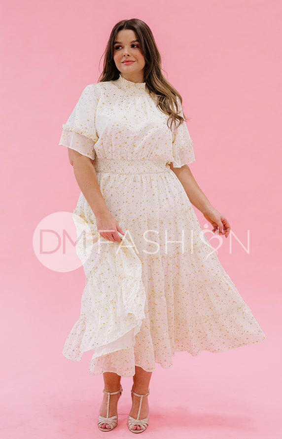 Dakota Cr¨¦me Gold Stars Dress - DM Exclusive - Maternity Friendly- FINAL SALE