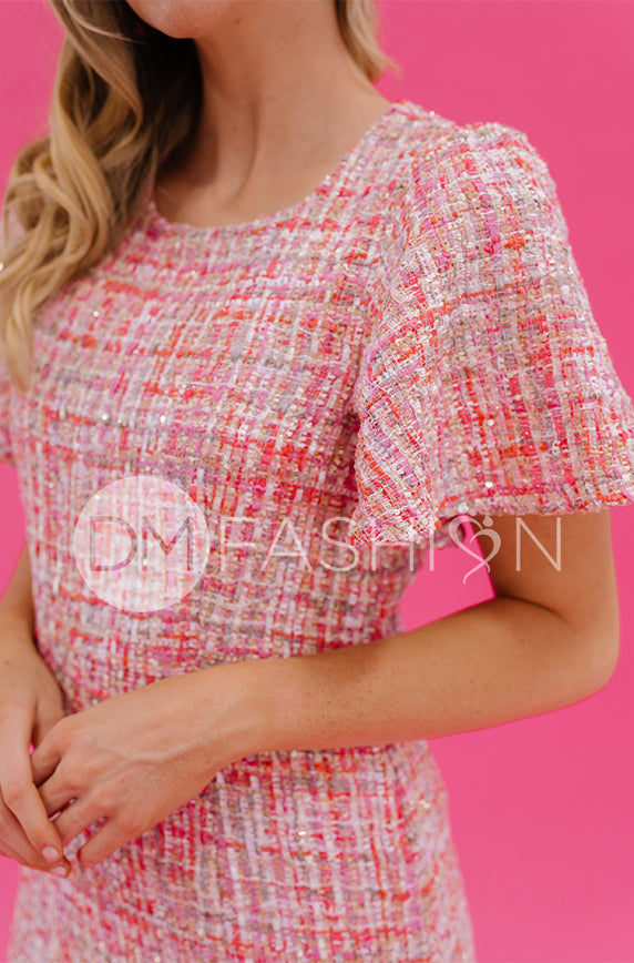 Victoria Pink Tweed Sequin Dress - DM Exclusive - FINAL SALE