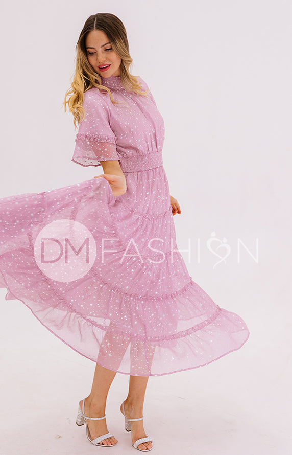 Dakota Orchid Haze Silver Stars Dress - DM Exclusive - Maternity Friendly- FINAL SALE