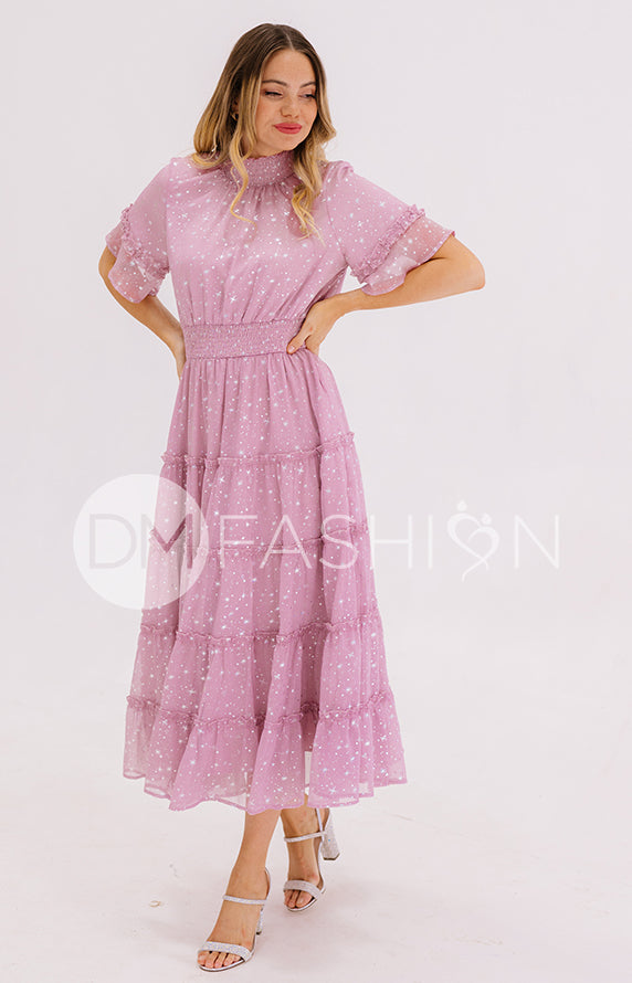 Dakota Orchid Haze Silver Stars Dress - DM Exclusive - Maternity Friendly- FINAL SALE