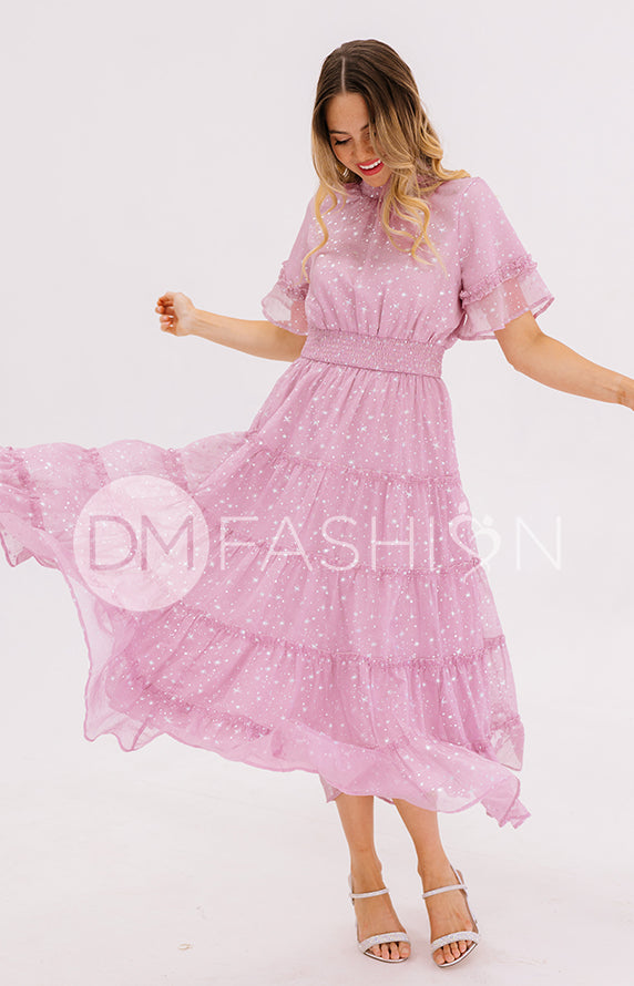 Dakota Orchid Haze Silver Stars Dress - DM Exclusive - Maternity Friendly- FINAL SALE
