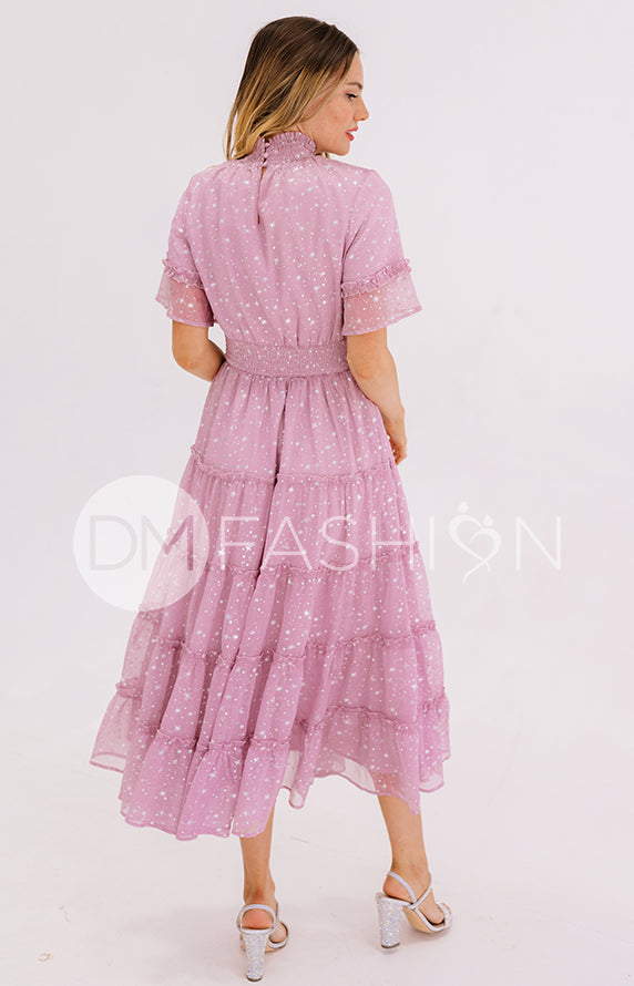Dakota Orchid Haze Silver Stars Dress - DM Exclusive - Maternity Friendly- FINAL SALE