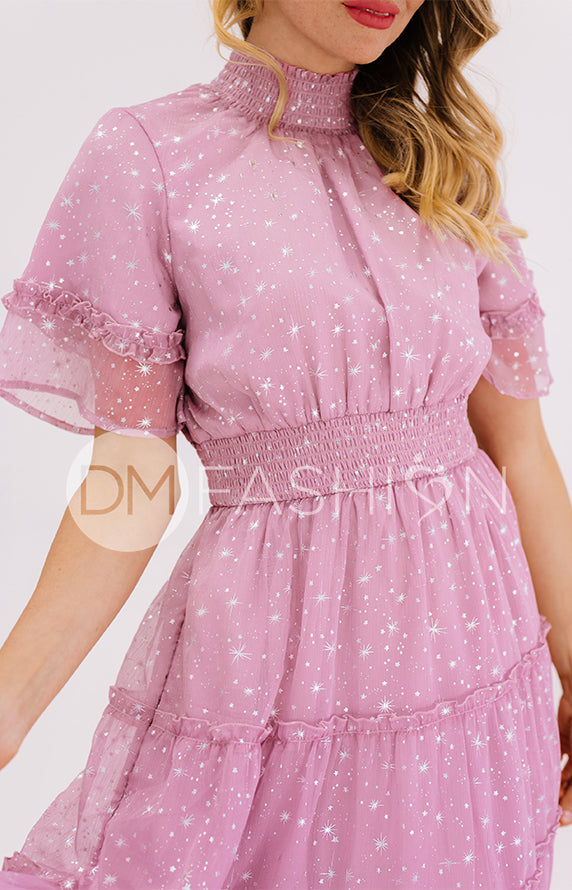Dakota Orchid Haze Silver Stars Dress - DM Exclusive - Maternity Friendly- FINAL SALE