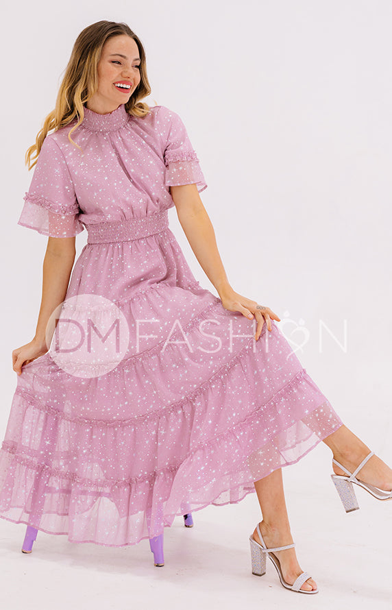 Dakota Orchid Haze Silver Stars Dress - DM Exclusive - Maternity Friendly- FINAL SALE
