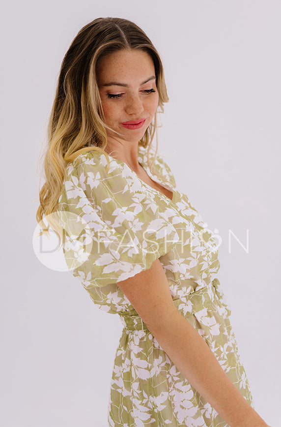 Tara Apple Green Satin Dress ¨C DM Exclusive ¨C Nursing Friendly - Maternity Friendly - FINAL SALE