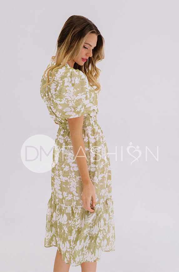 Tara Apple Green Satin Dress ¨C DM Exclusive ¨C Nursing Friendly - Maternity Friendly - FINAL SALE