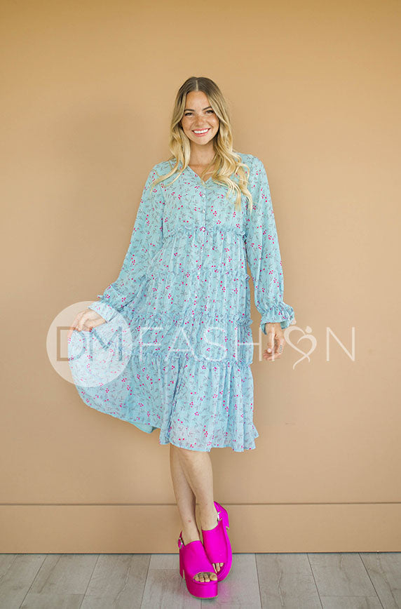 Becca Blue Roses Midi Dress - DM Exclusive - Nursing Friendly - Maternity Friendly - FINAL SALE