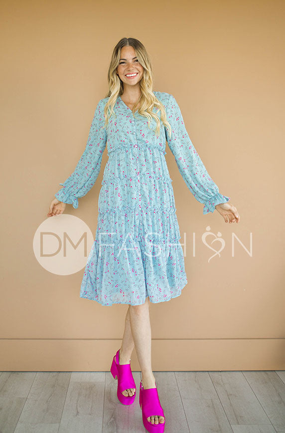 Becca Blue Roses Midi Dress - DM Exclusive - Nursing Friendly - Maternity Friendly - FINAL SALE