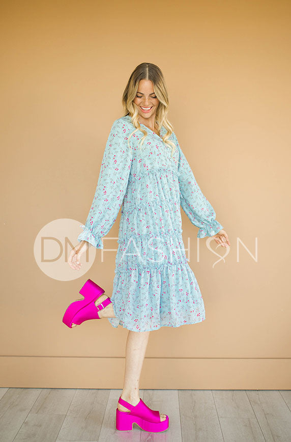 Becca Blue Roses Midi Dress - DM Exclusive - Nursing Friendly - Maternity Friendly - FINAL SALE