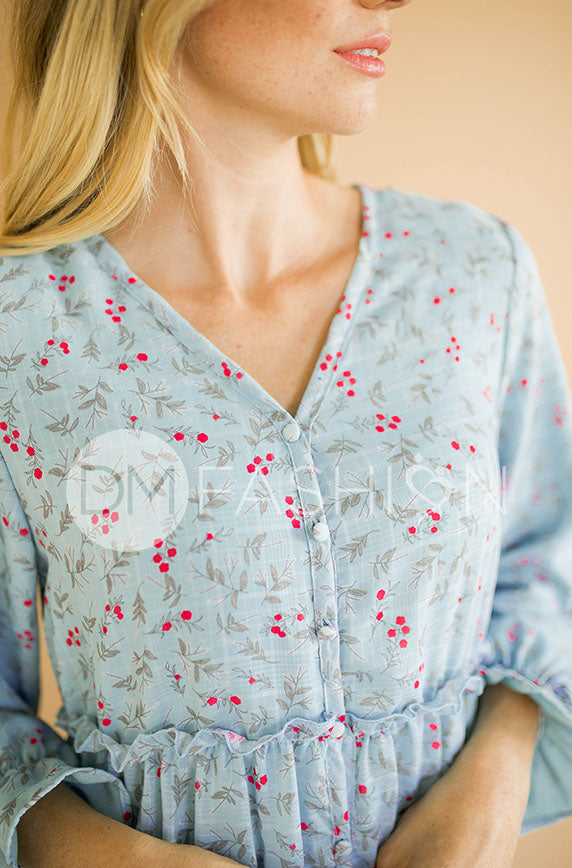 Becca Blue Roses Midi Dress - DM Exclusive - Nursing Friendly - Maternity Friendly - FINAL SALE