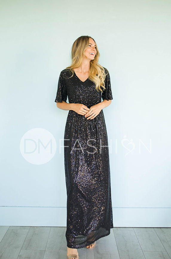 Daphne Black Sequin Gown - DM Exclusive - Maternity Friendly - Restocked