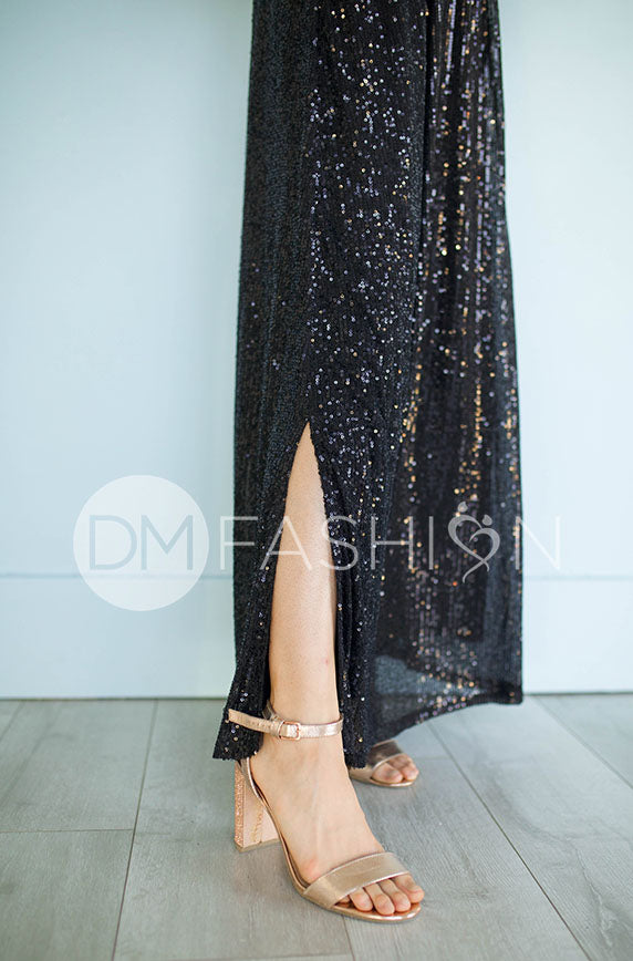 Daphne Black Sequin Gown - DM Exclusive - Maternity Friendly - Restocked