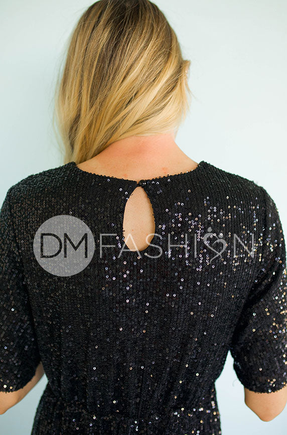 Daphne Black Sequin Gown - DM Exclusive - Maternity Friendly - Restocked
