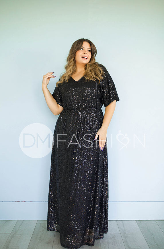 Daphne Black Sequin Gown - DM Exclusive - Maternity Friendly - Restocked