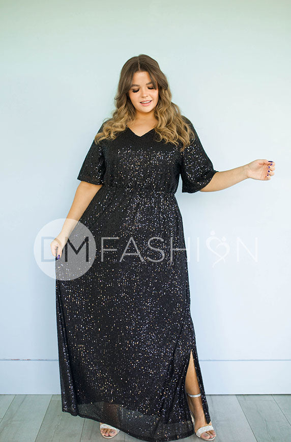 Daphne Black Sequin Gown - DM Exclusive - Maternity Friendly - Restocked