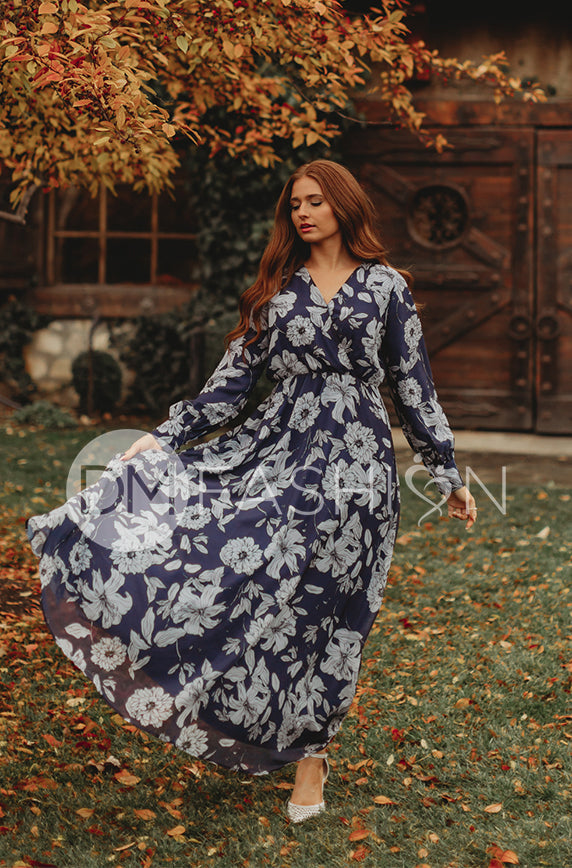 Jasmine Navy Floral Gown - DM Exclusive - Nursing Friendly - Maternity Friendly - FINAL SALE