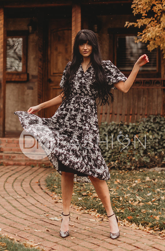 Tara Black Satin Floral Dress ¨C DM Exclusive ¨C Nursing Friendly - Maternity Friendly - FINAL SALE