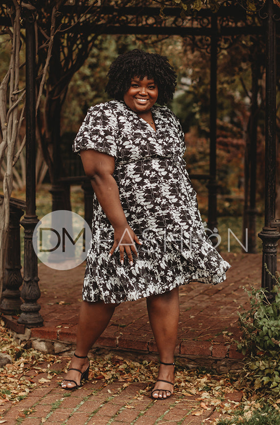 Tara Black Satin Floral Dress ¨C DM Exclusive ¨C Nursing Friendly - Maternity Friendly - FINAL SALE