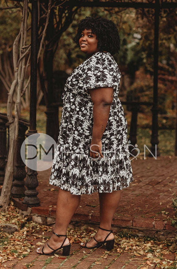 Tara Black Satin Floral Dress ¨C DM Exclusive ¨C Nursing Friendly - Maternity Friendly - FINAL SALE