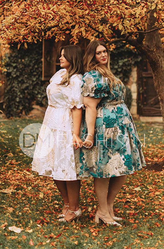 Ellis Jacquard Teal/Gold Velvet Dress - DM Exclusive - Maternity Friendly - FINAL SALE