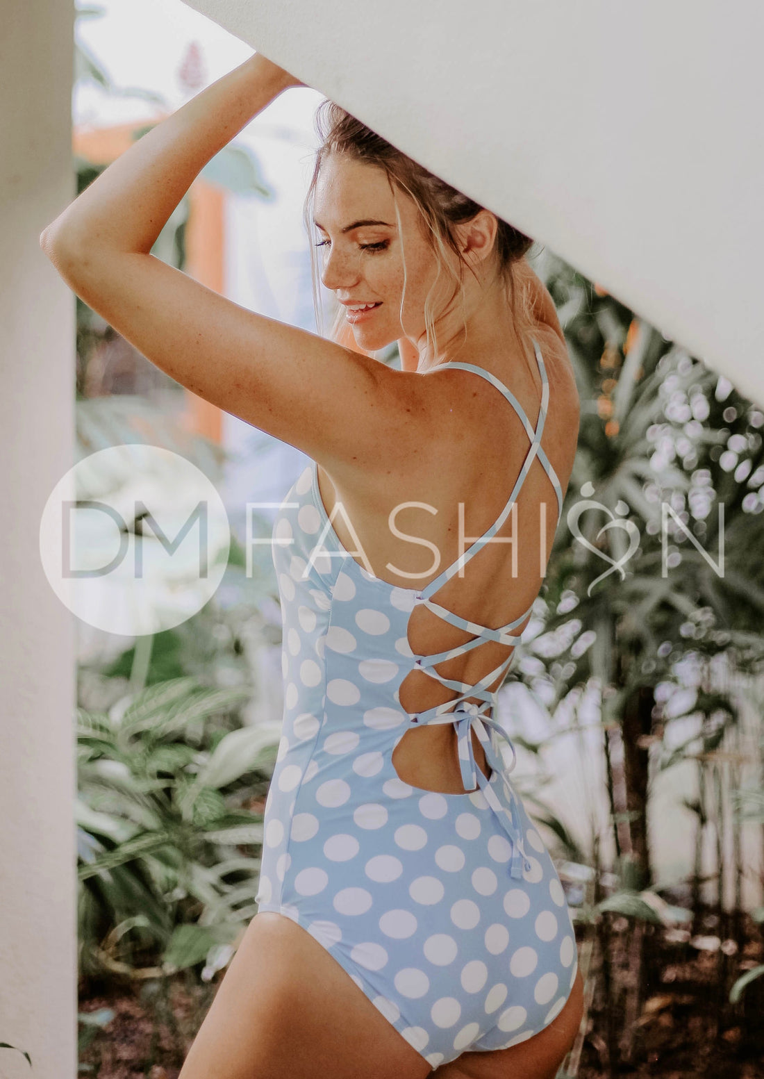 Lace Up One Piece - Maui Blue Dots - FINAL SALE- LOW STOCK
