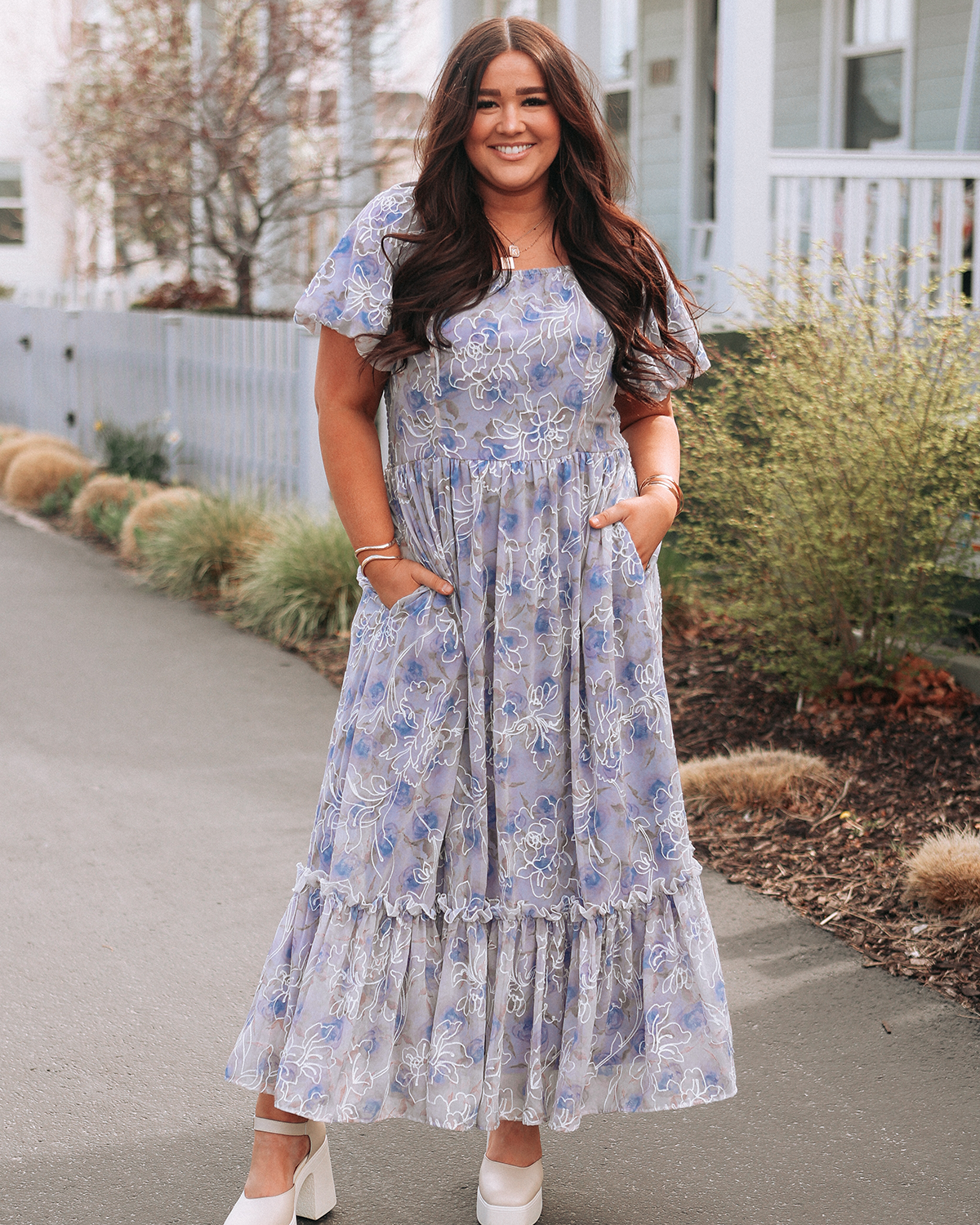 Annalise Cobalt Embroidered Floral Dress - DM Exclusive - Maternity Friendly