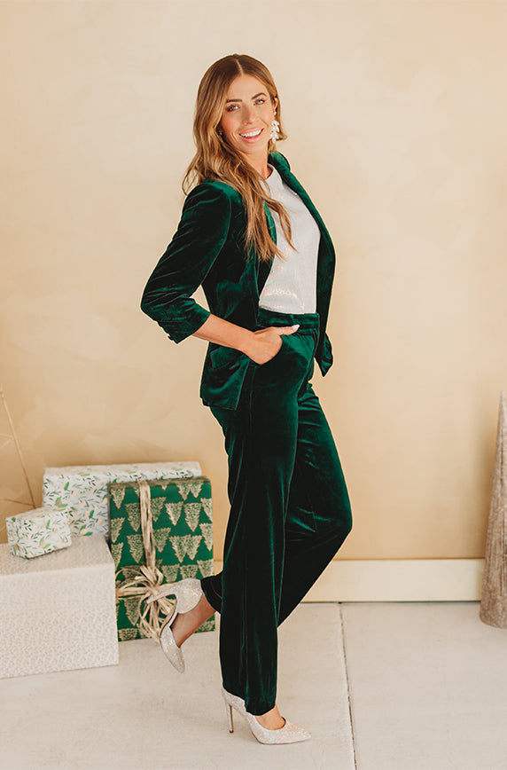 Millie Emerald Velvet Blazer Set - FINAL SALE