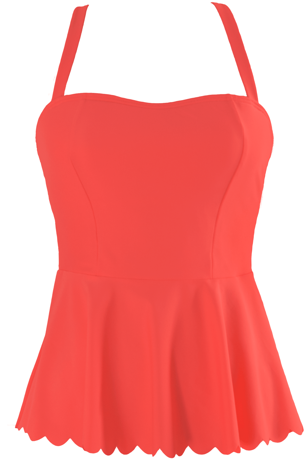 Scalloped Peplum Tankini Top - Sunrise Coral - FINAL SALE - LOW STOCK