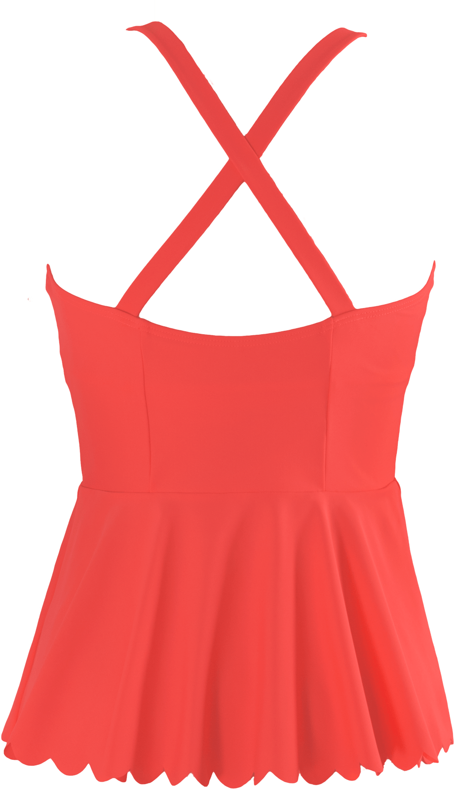 Scalloped Peplum Tankini Top - Sunrise Coral - FINAL SALE - LOW STOCK